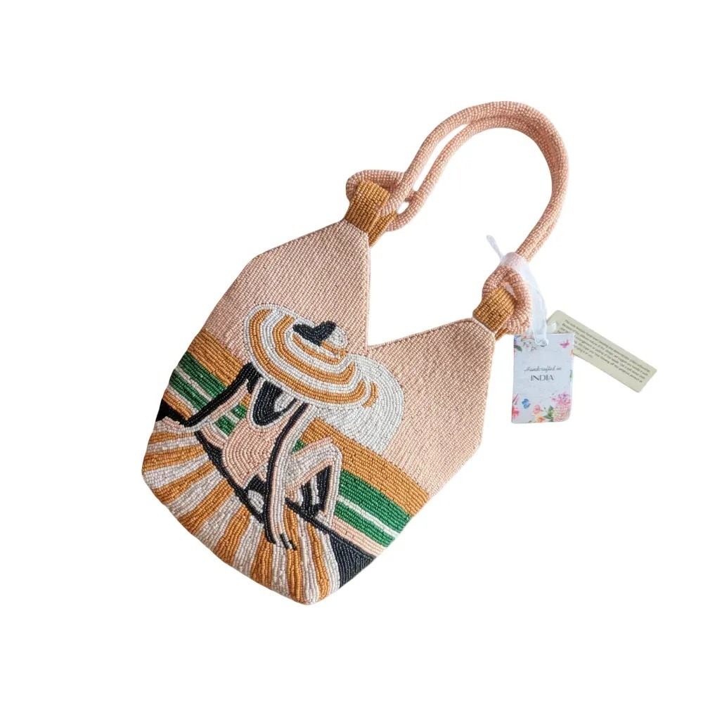 Handcrafted In India Viral Beaded Sunny Summer Beach Scene Handbag NWT